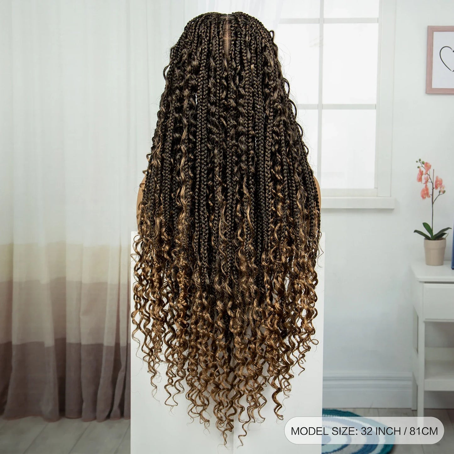 Ombre Knotless Braids Wig | Curly Ends | Full Lace | Baby Hair | Handmade