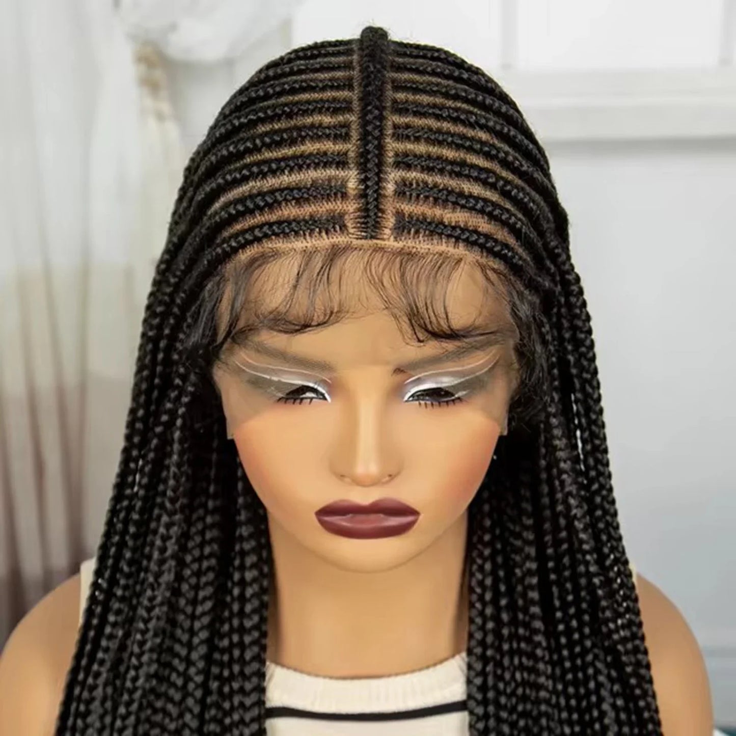 36" Straight Cornrow Knotless Braids Wig | Full Lace | Baby Hair