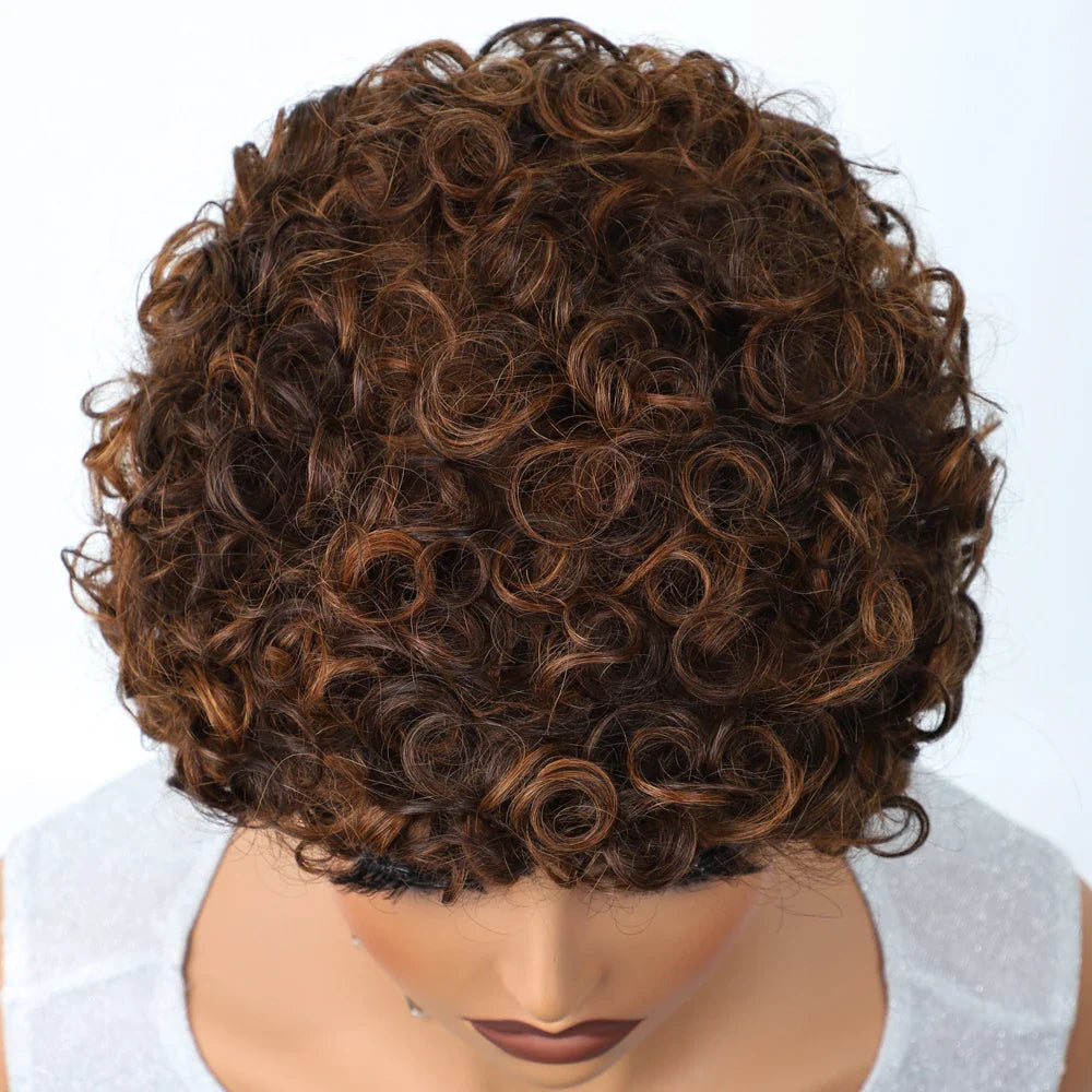 Sleek Short Pixie Afro Kinky Curly Wig with Bangs | Glueless Malaysian Remy Hair Bob
