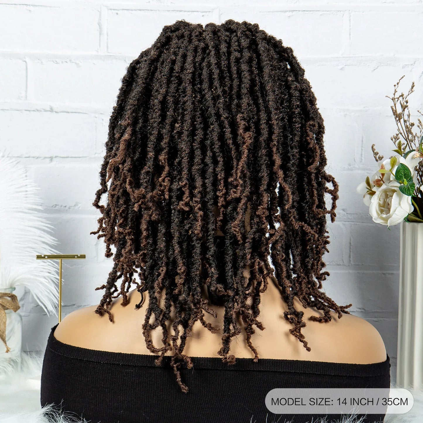 14" Knotless Butterfly Locs Lace Front Wig | Synthetic Dreadlock Braids | Black Women
