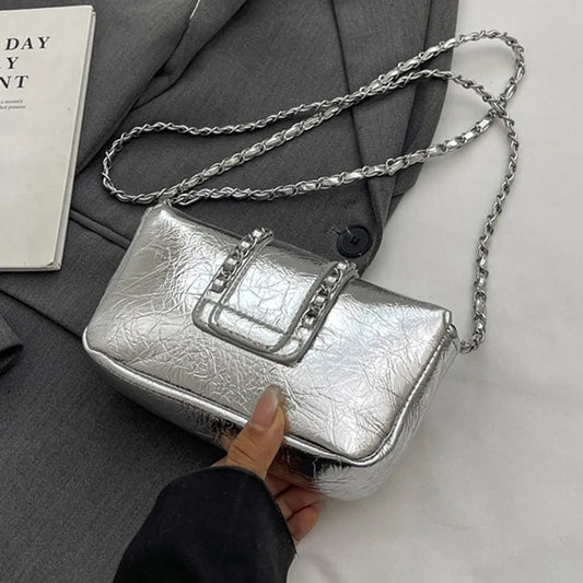 Silvery Luxury Handbags & Purse for Women | PU Leather Flip Messenger Shoulder Bag (Female Chain Crossbody Bag)