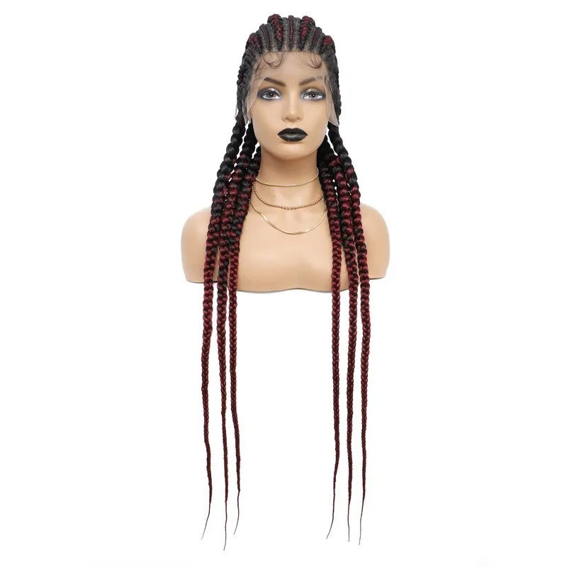 36" Cornrows & Faux Locs Braided Wig | Jumbo Box Braids | Full Lace | Synthetic Hair | Black Women