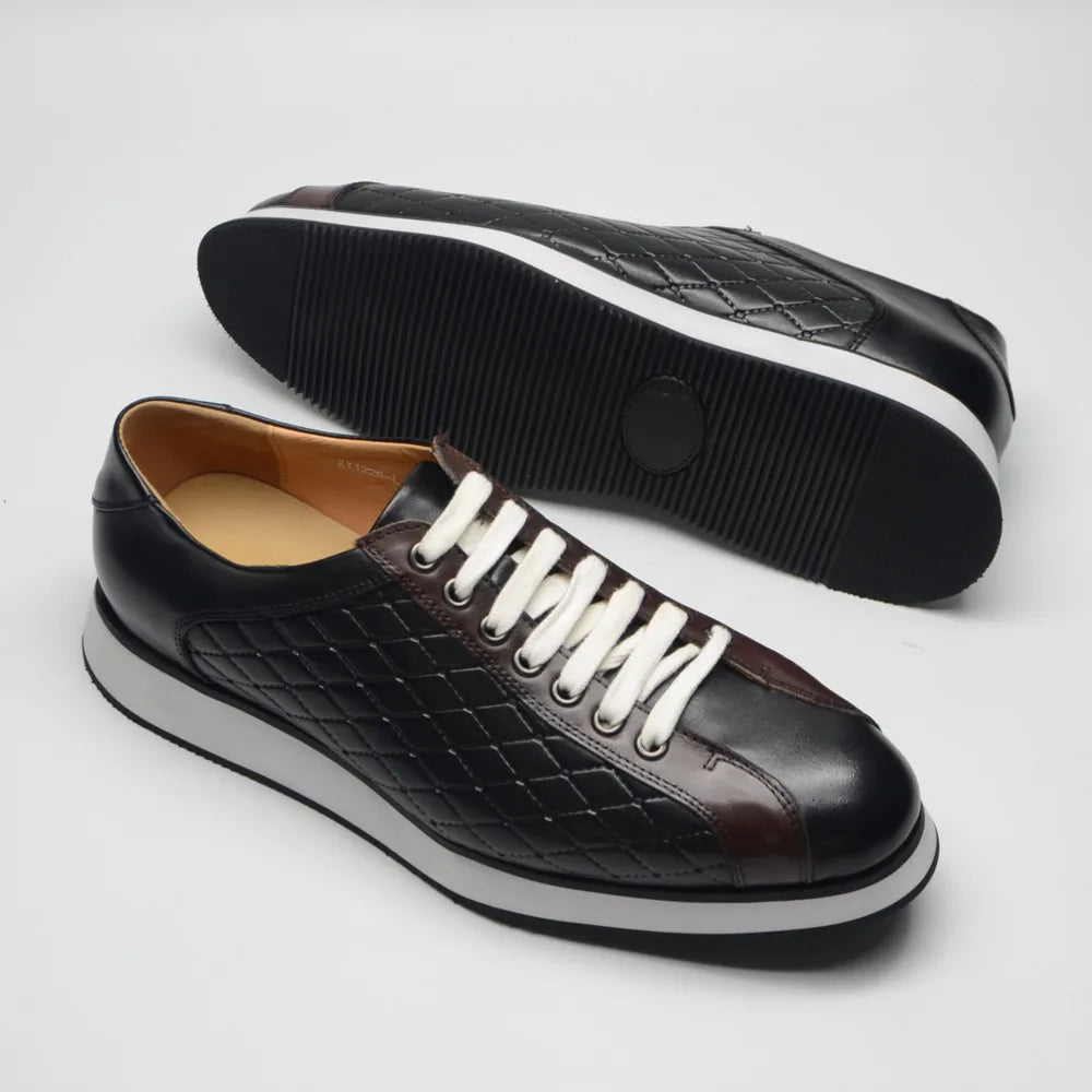 Original Men's Designer Casual Sneakers | Genuine Leather Plaid Derby Skateboard Shoes (Height Increasing)