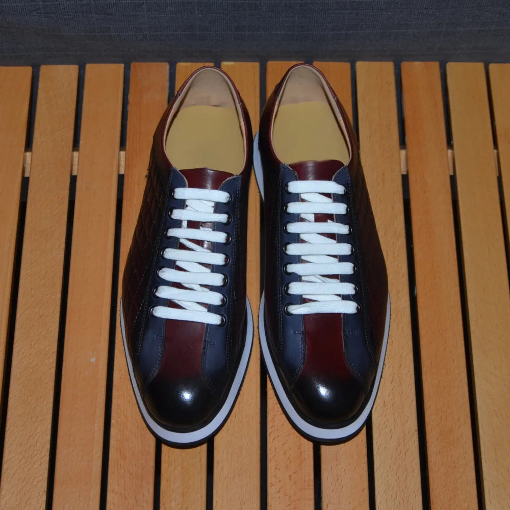 Original Men's Designer Casual Sneakers | Genuine Leather Plaid Derby Skateboard Shoes (Height Increasing)