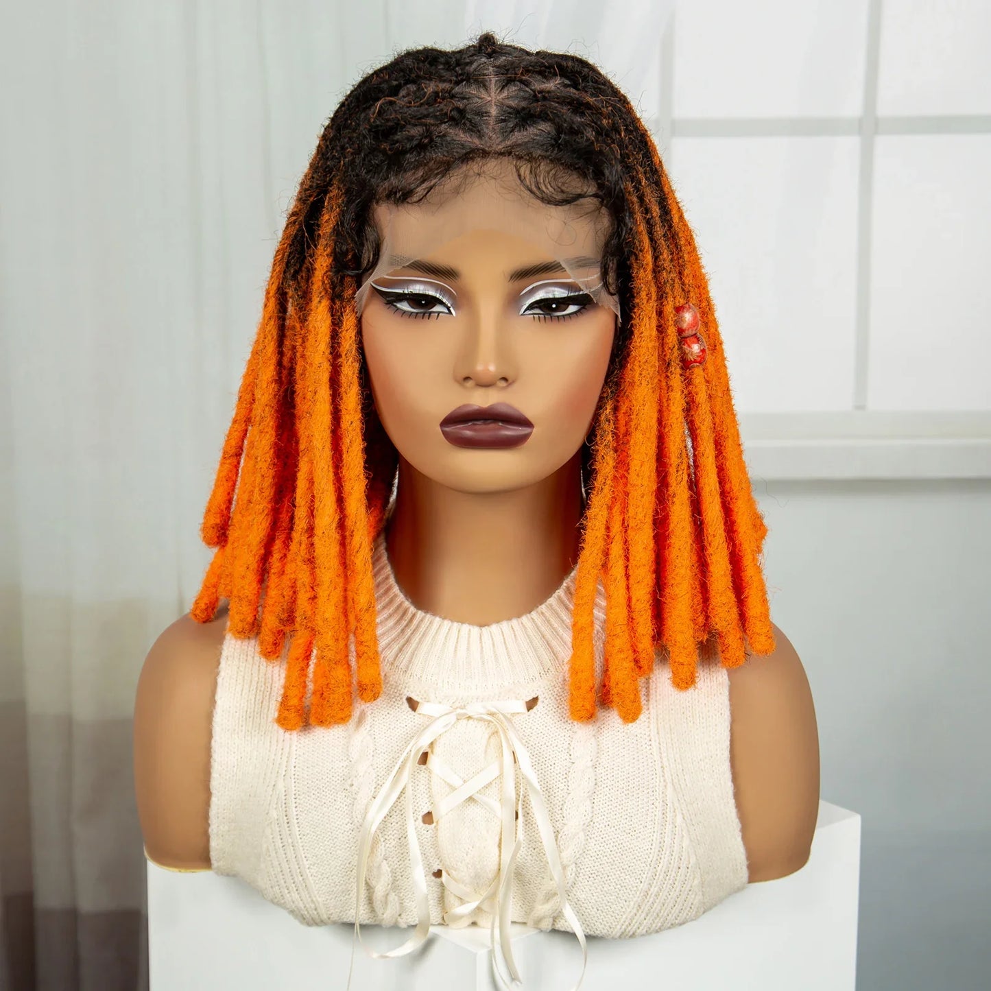 Orange Knotless Faux Locs Braided Wig | Full Lace | Baby Hair