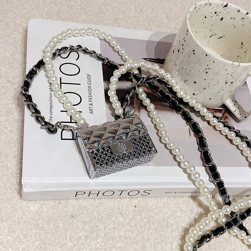 Fashionable Metal Shoulder Bags for Women | High Quality Crossbody Bag & Designer Clothing Accessories (Satchel Cute Mini Diamond Bag)