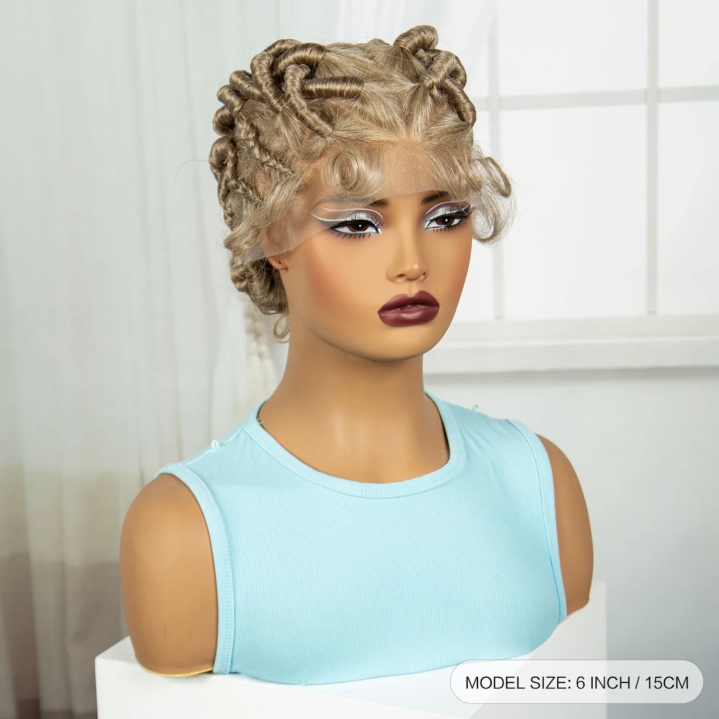 Burgundy Full Lace Synthetic Braided Wig | Knotless Box Braids & Bantu Knots | Lace Front Wig with Baby Hair for Black Women