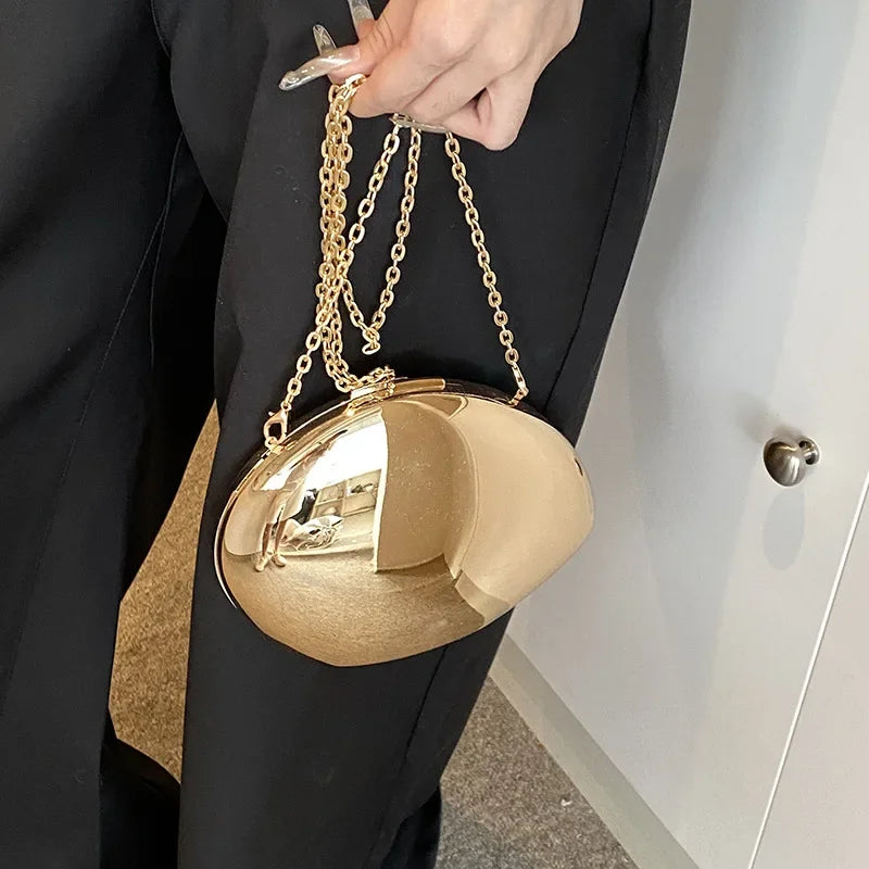 Designer Acrylic Shell Shape Clutch Bag | Gold Silver Women's Evening Party Bag & Cute Shiny Metal Shoulder Crossbody Bags (Small Purse)