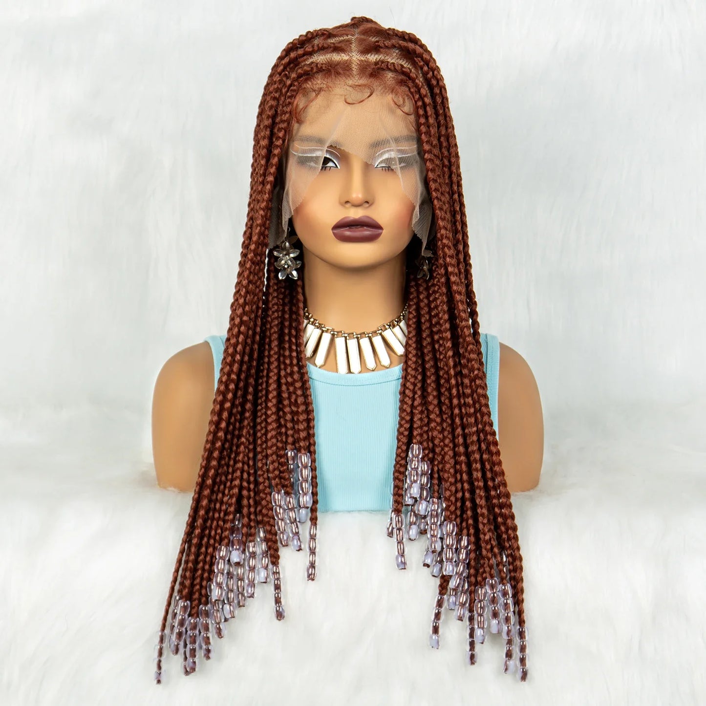 Ginger Beaded Knotless Braids Wig | Full Lace Frontal | 350#