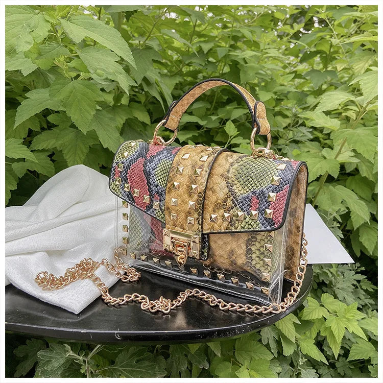 Brand Women's Studded Graffiti Crossbody Bags | Fashion Shoulder Bag for Ladies (Luxury Designer PVC Handbags & Messenger Satchel)