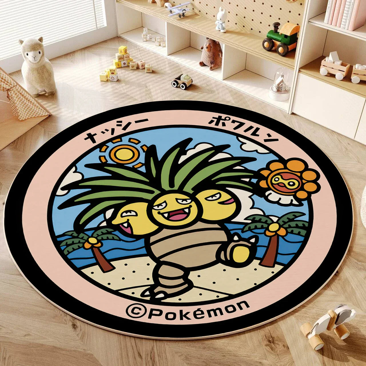 VIKAMA Cartoon Round Carpet Gaming Computer Chair Floor Mat Girly Room Mat Bedroom Carpet Stain Resistant Home Decoration