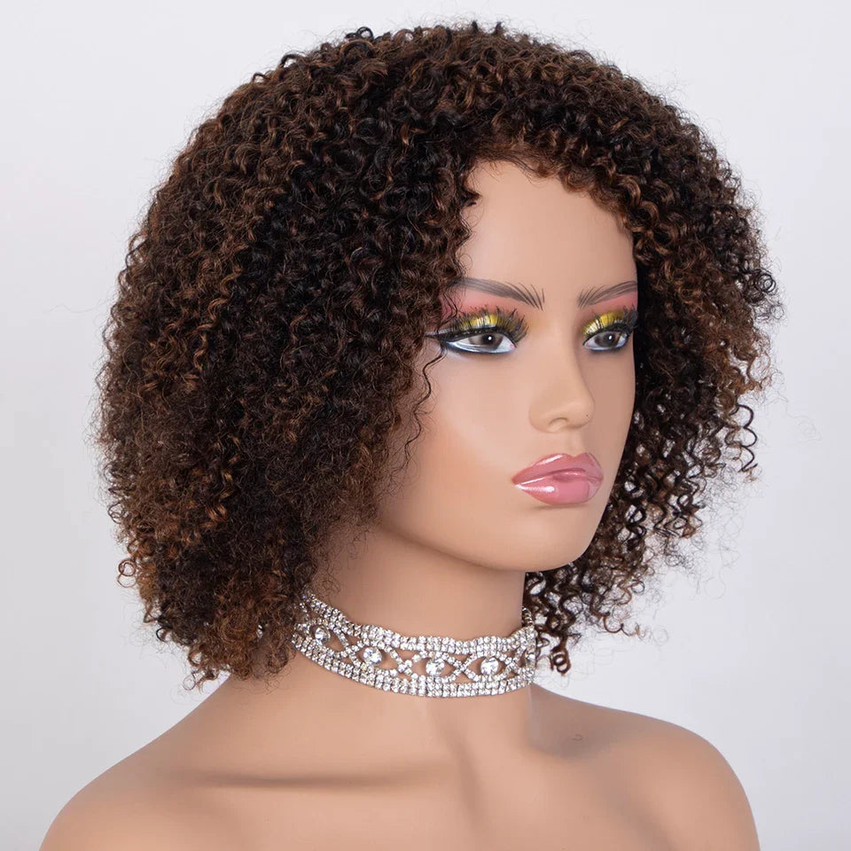 Sleek Ombre Highlight Kinky Curly Human Hair Wig | Peruvian Curly Bob