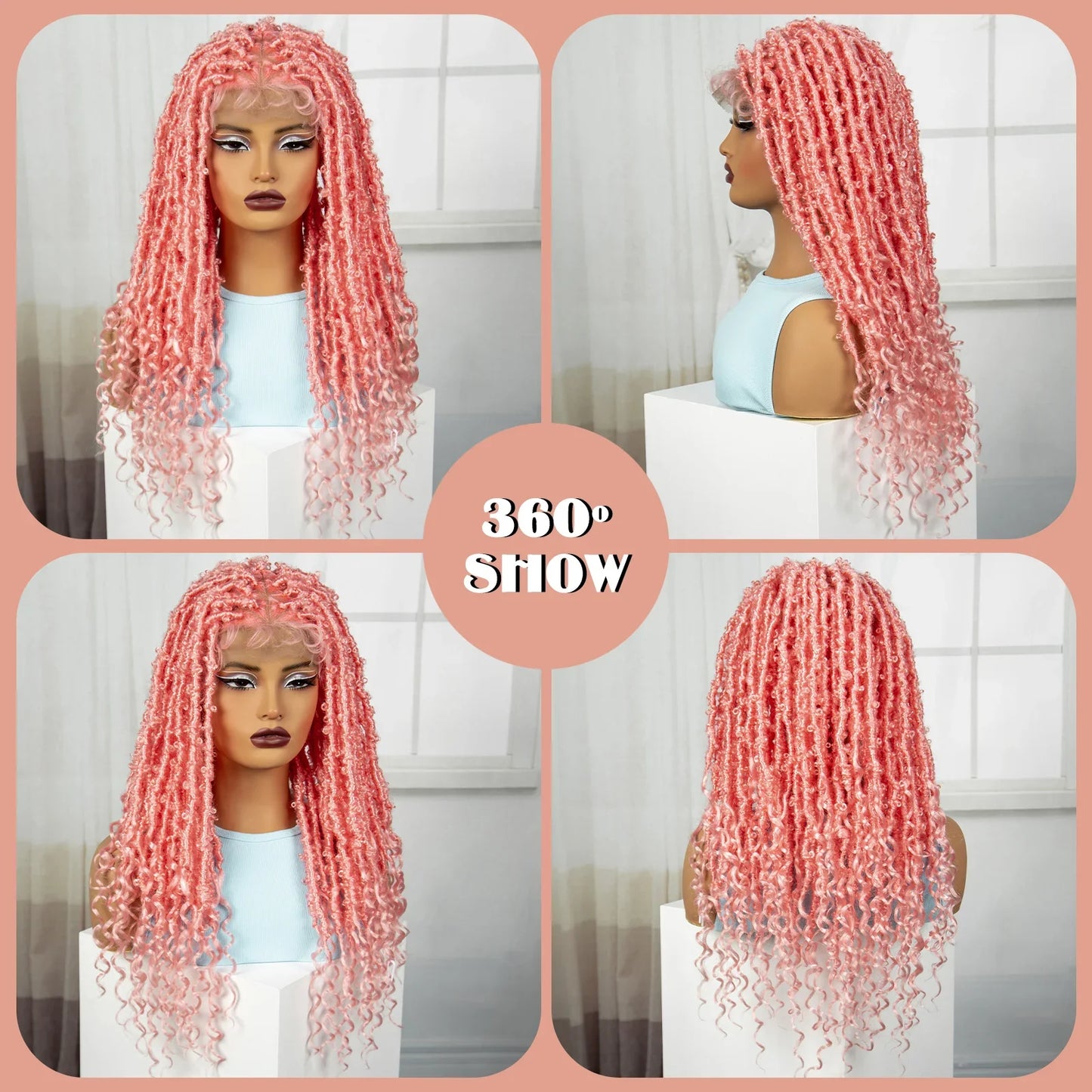 Pink Knotless Braids Wig with Curly Ends | Full Lace | Baby Hair
