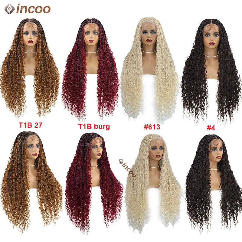613 Blonde Boho Box Braids Wig | Curly Ends | Full Lace Front | Goddess Locs Accents