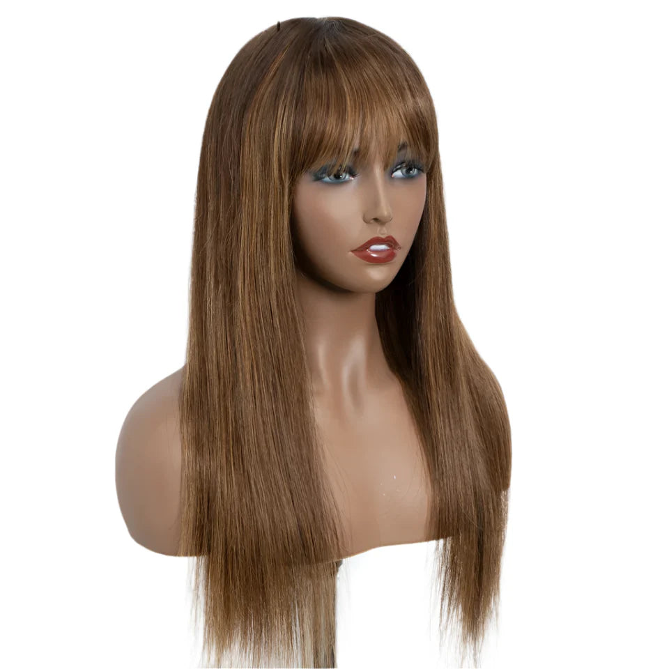 Rebecca P4/30/2T Highlight Straight Wig | Glueless Human Hair with Curtain Bangs