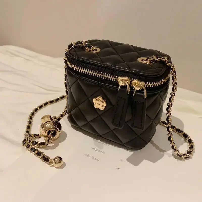 New Mini Shoulder Bag | Camellia Lingge Chain Box Small Bag for Women (Shoulder Bag & Crossbody Bag)