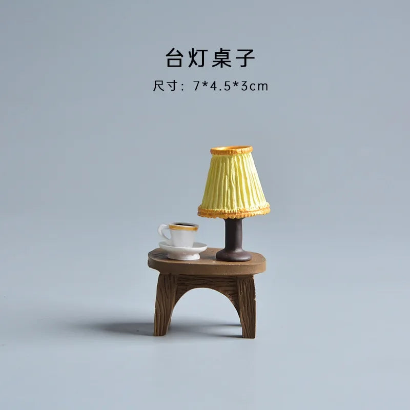 ZAKKA Miniatures Study Bookcase Home Decor Cute Cartoon Cat Retro Desk Gramophone Ornament Crafts Dollhouse Accessories Toy Gift