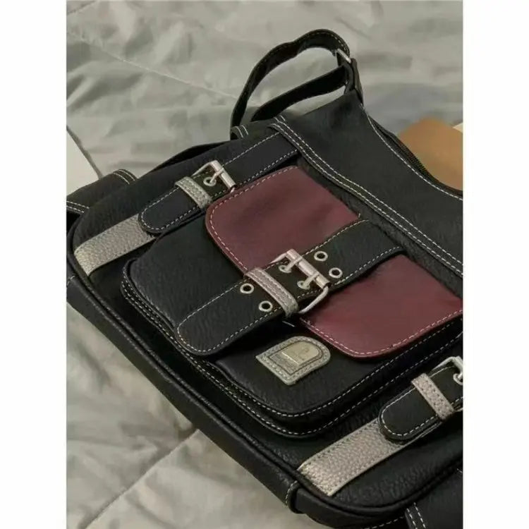 Y2K Vintage Crossbody Bag Women's Tote | High Quality PU Leather Shoulder Bag & Hip Hop Messenger Bag (Female Large Handbag Commuter)