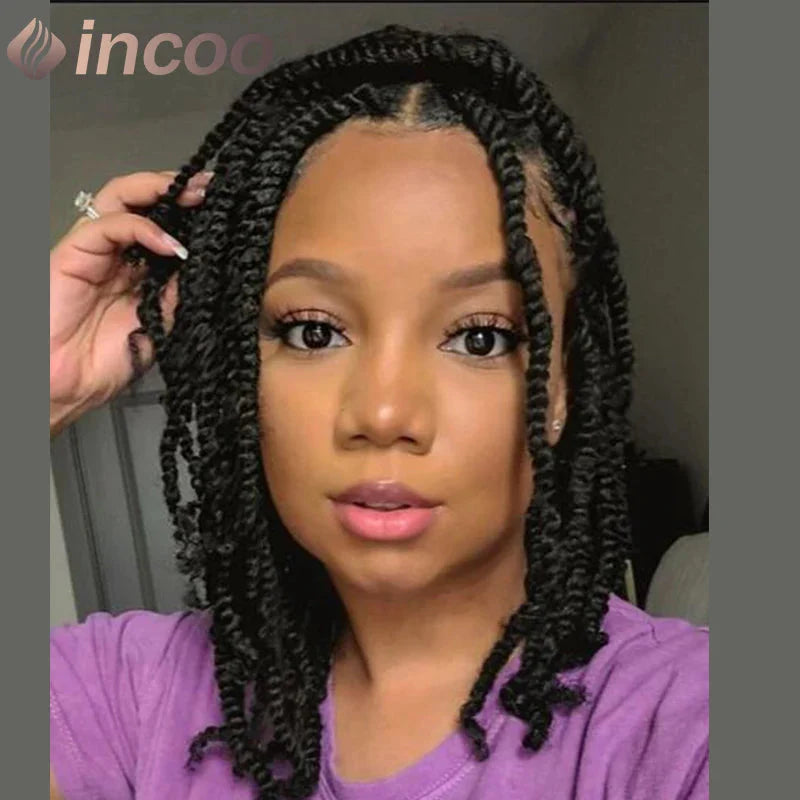 12" Boho Bob Braided Wig | Goddess Knotless Braids | 360 Full Lace | Curly Ends | Baby Hair