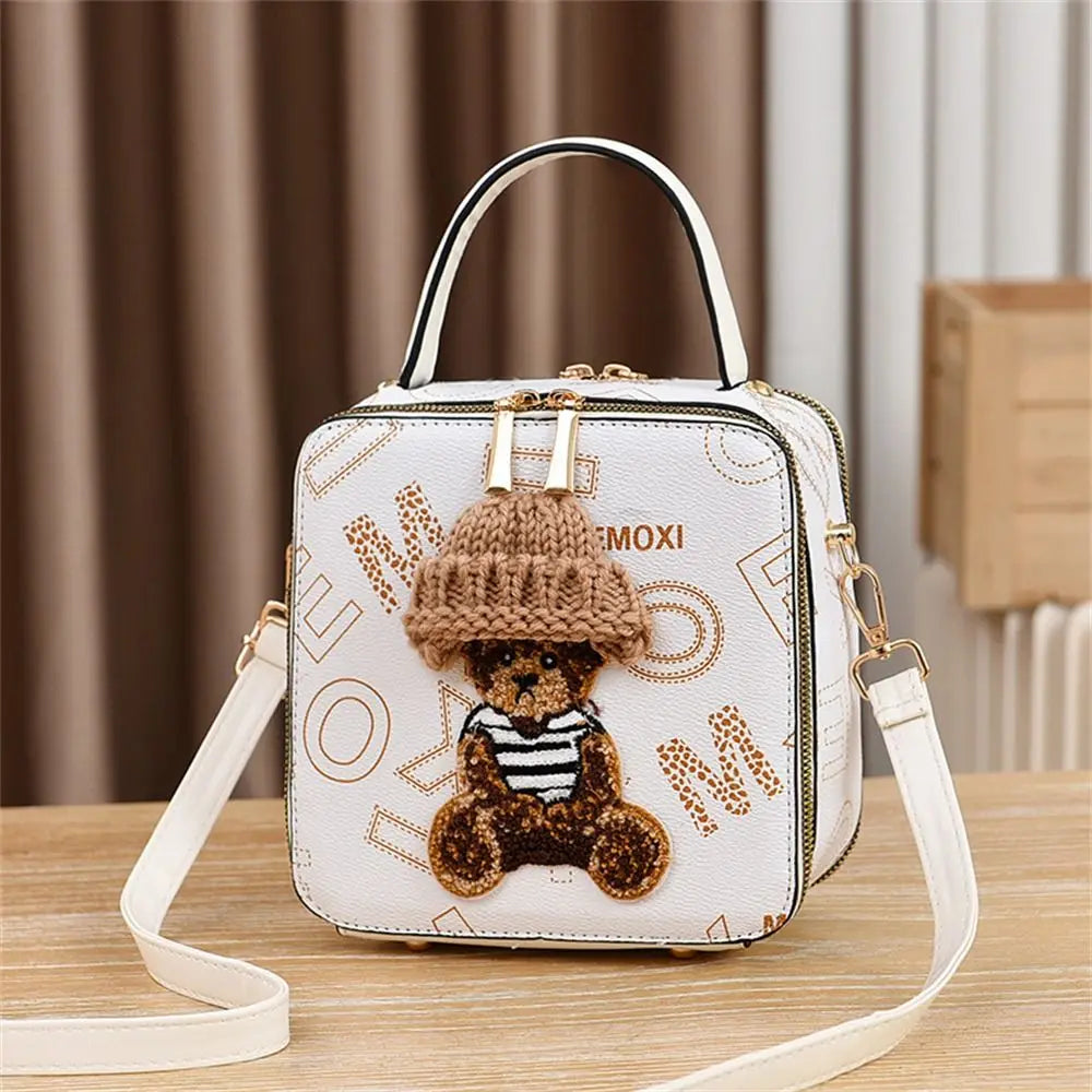 PU Leather Shoulder Bags | Fashion Simple Cute Cartoon Bear Crossbody Bag & Messenger Bag (Women's Small Square Handbags)