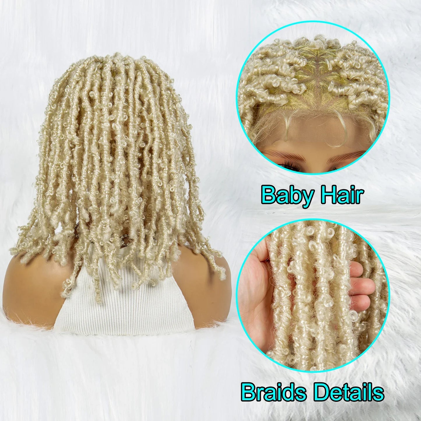 14" Blonde Dreadlock Braided Wig | Full Lace Afro Curly