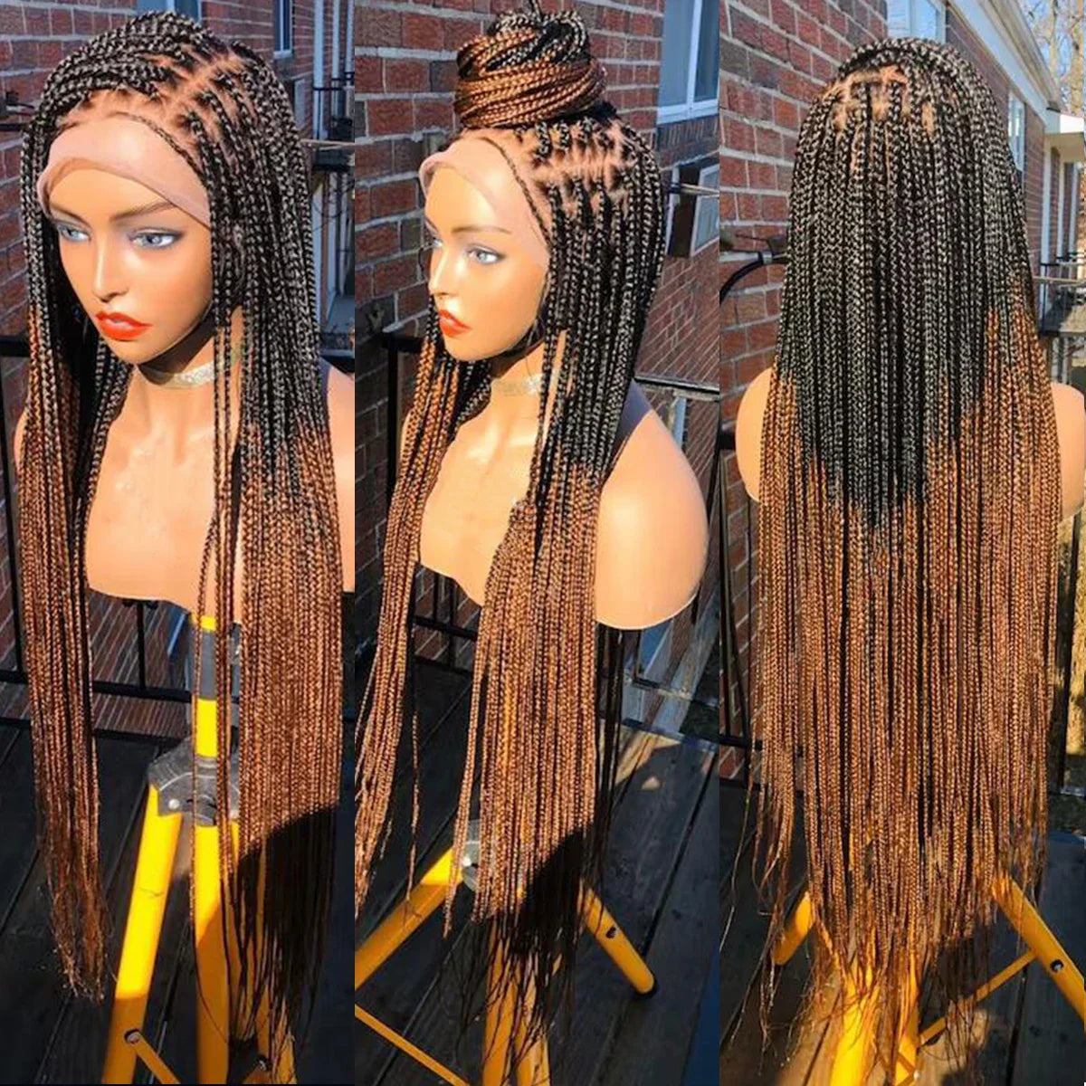 Ombre Blonde Knotless Box Braided Wig | Full Lace Braids Wig | Senegalese Twist, Passion Twist, Faux Locs Styles Available | Kanekalon Hair