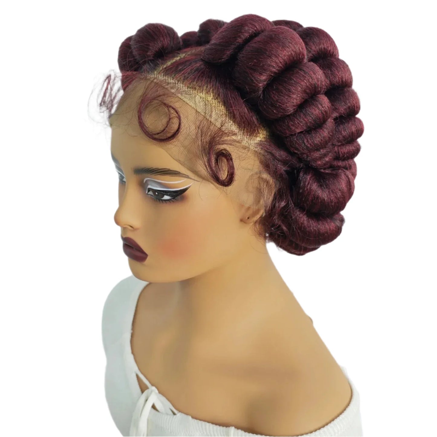 Ginger Orange Bantu Knotless Braids Wig | Short Cute Handmade | Full Lace