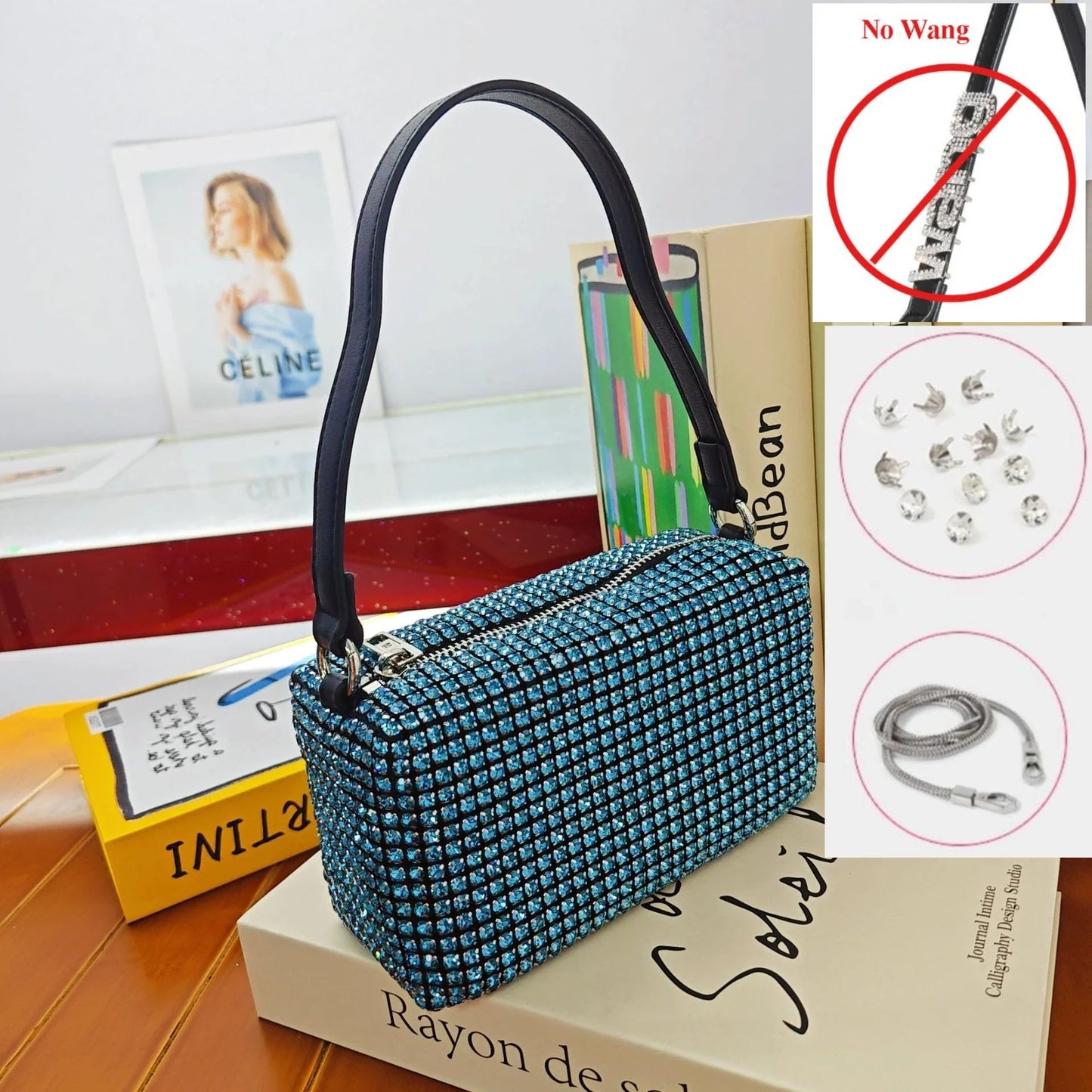 Super A Rhinestone Light Luxury Bag | Women's Summer High-End Texture Messenger & Portable Dinner Bag (Shiny Full Diamond Crossbody)