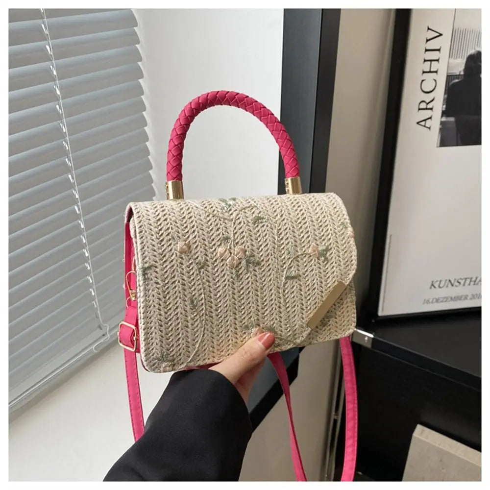 Women's Summer Bohemian Straw Bag | Woven Beach Crossbody & Rattan Braid Grass Vacation Bag (Girls Shoulder Messenger Handbag)