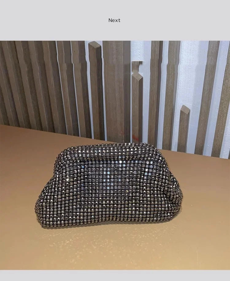 Luxury Glitter Cloud Bag Women's Handbag | Crystal Shiny Rhinestones Diamond Evening Bag (Wedding Party Clutch Purse Shoulder Bag)