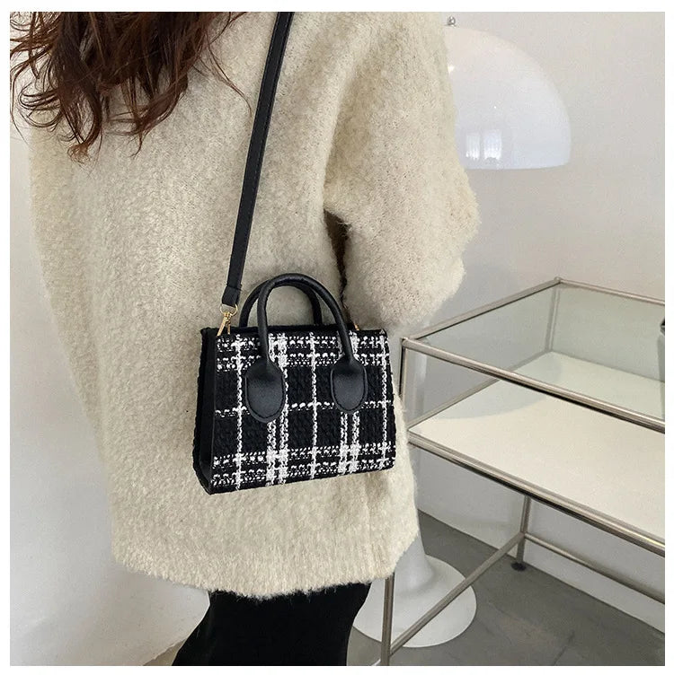 Women's Mini Handbag & Ladies Pouch | Fashion Check Pattern Shoulder Bag & Crossbody Messenger Bag (Lightweight Simple Elegant Tote)