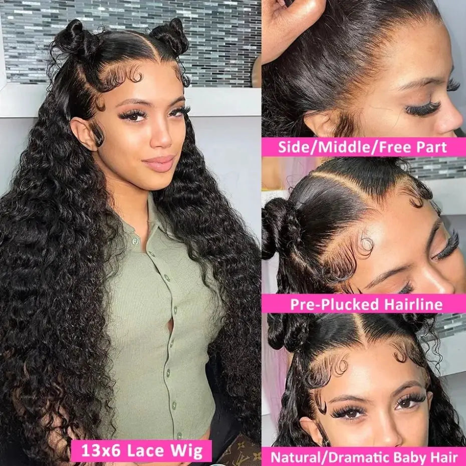 32-36 Inch Deep Wave Lace Front Wig | Brazilian Remy Human Hair | 180% Density