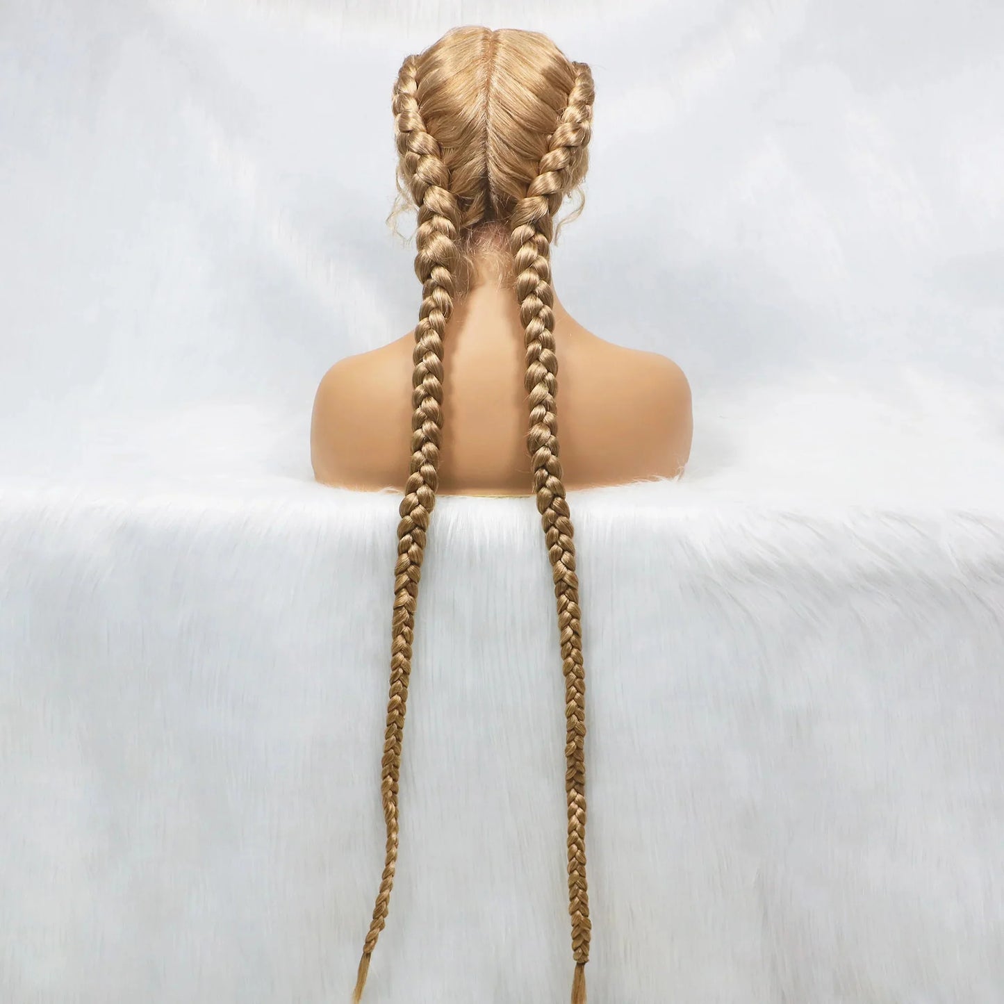 Handmade Double Dutch Cornrow Braided Wig | Natural Black Lace Front | Baby Hair | Kanekalon Synthetic Wig for Women