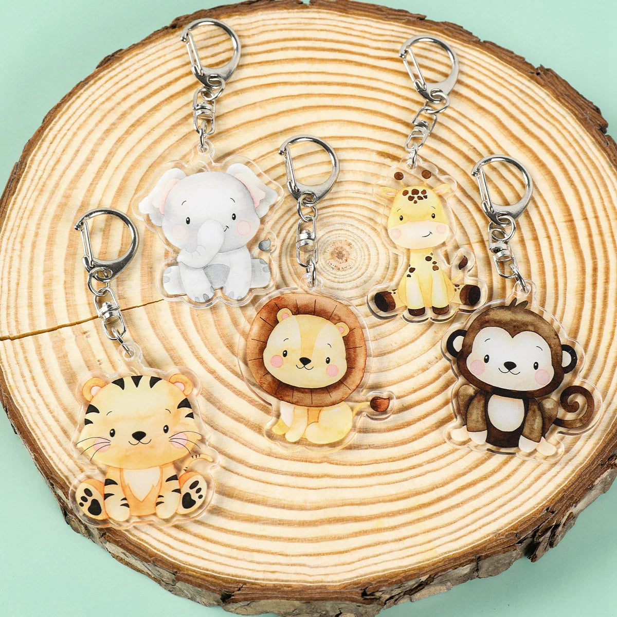 5pcs Jungle Animal Keychains Safari Animal Keychains Lion Giraffe Elephant Key Chains Animal Theme Decor for Baby Shower Party