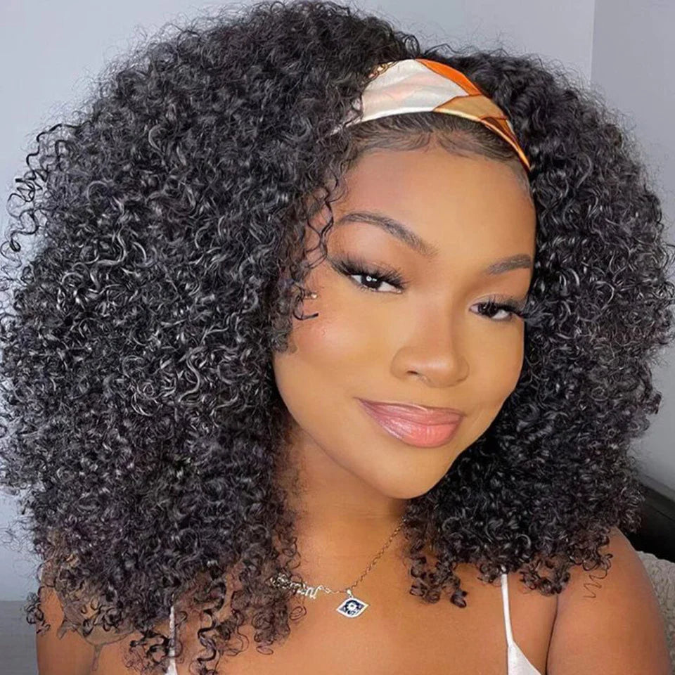 Indian Jerry Curly Headband Wig | 250% Density Glueless Remy Human Hair