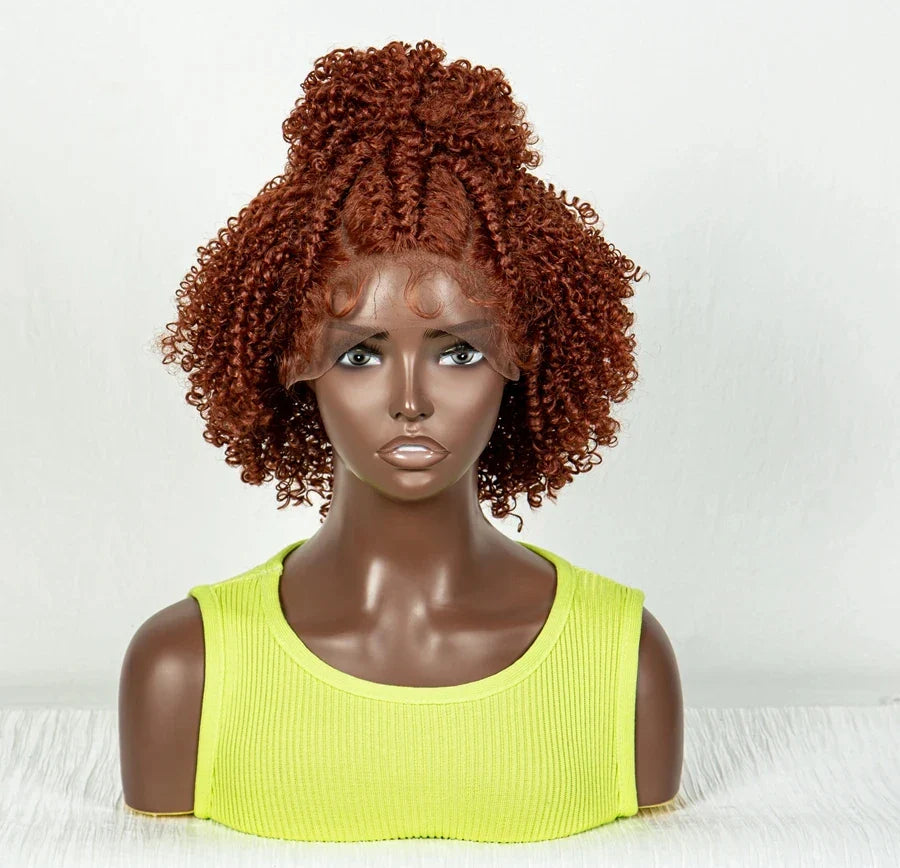 Short Afro Curly Knotless Braids Wig | Lace Front | Baby Hair