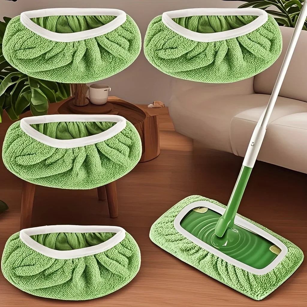 2 colors optional. 4 high-quality reusable mop pads: washable, durable, for dry & wet use, highly absorbent.
