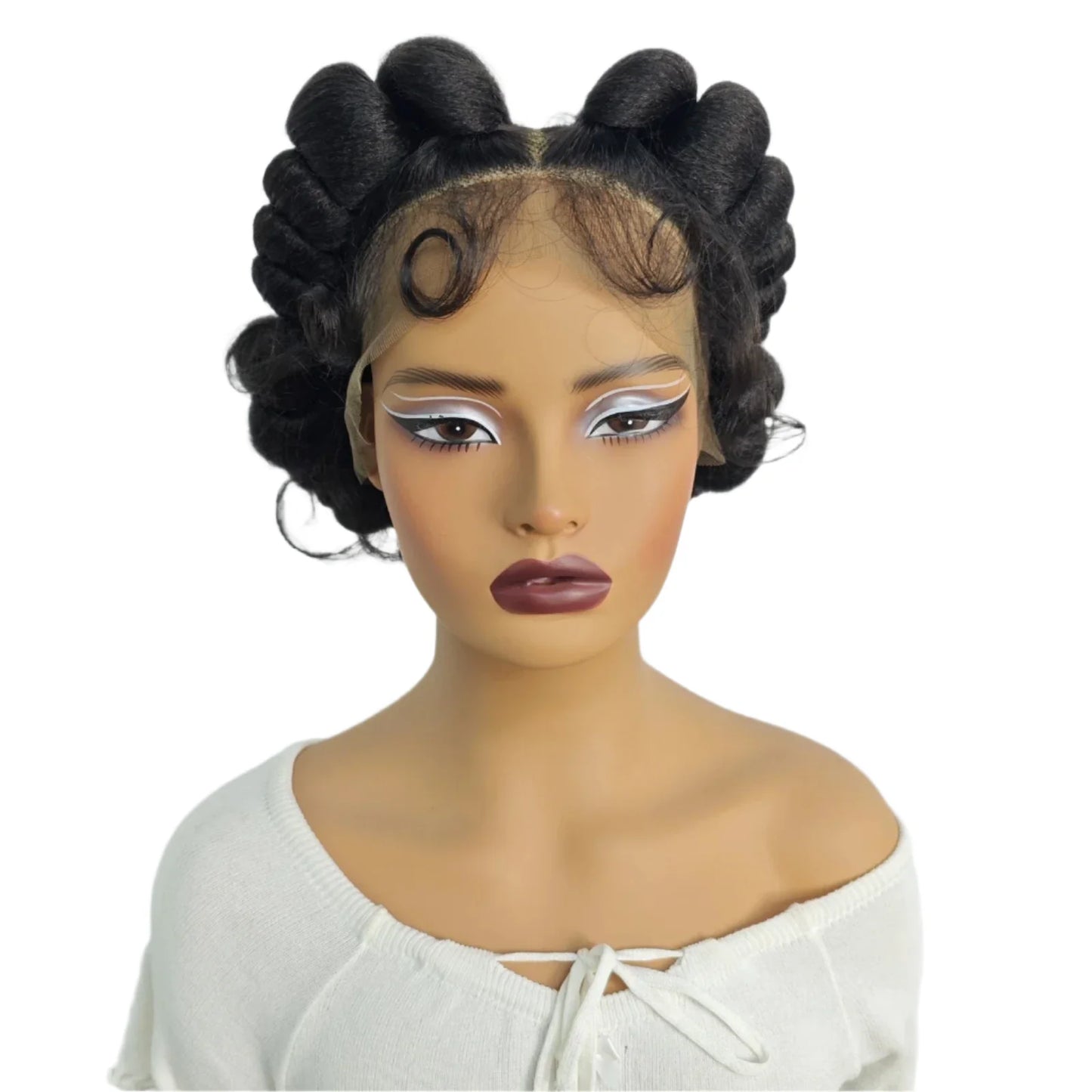 Ginger Orange Bantu Knotless Braids Wig | Short Cute Handmade | Full Lace