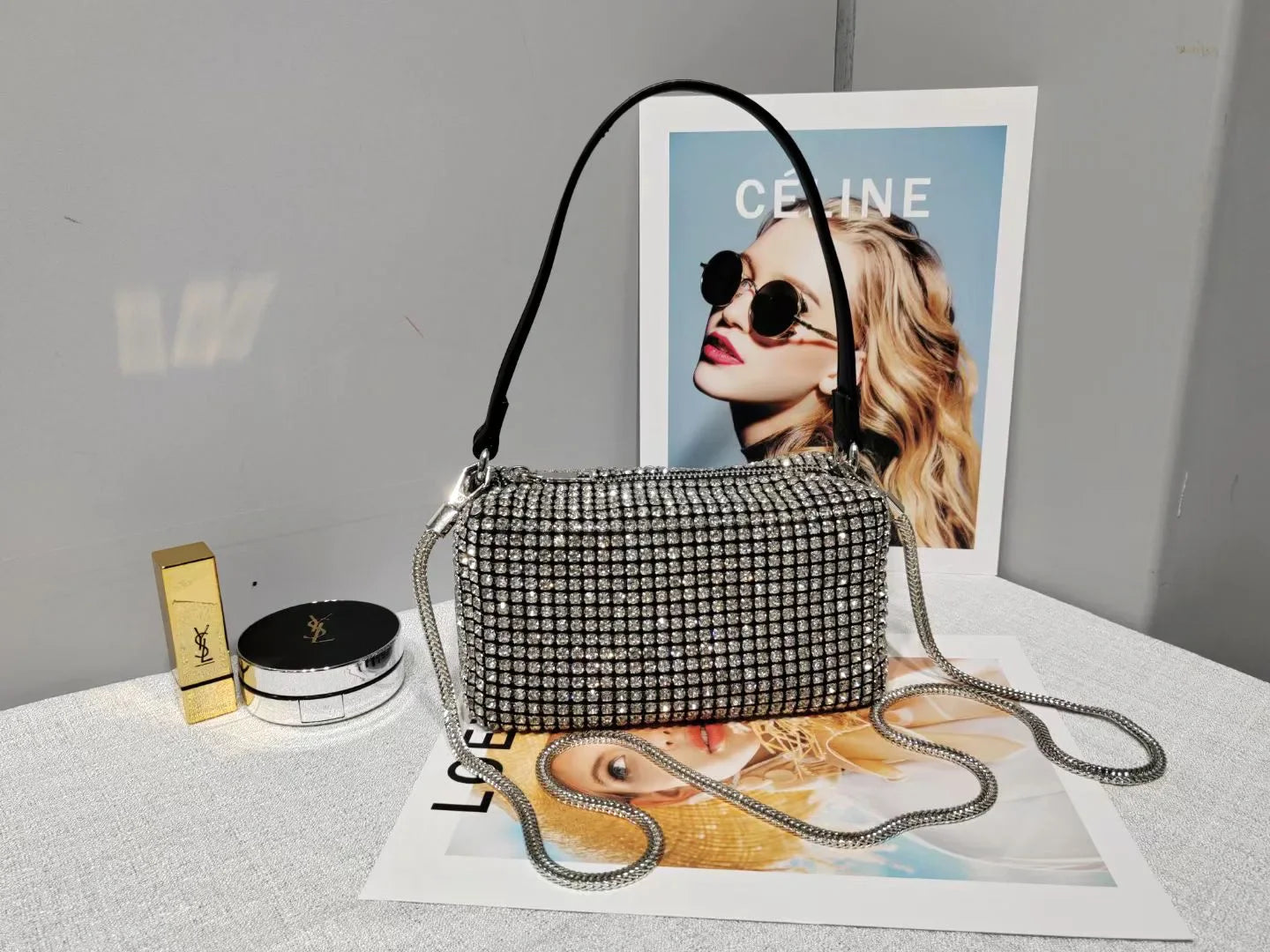 Super A Rhinestone Light Luxury Bag | Women's Summer High-End Texture Messenger & Portable Dinner Bag (Shiny Full Diamond Crossbody)