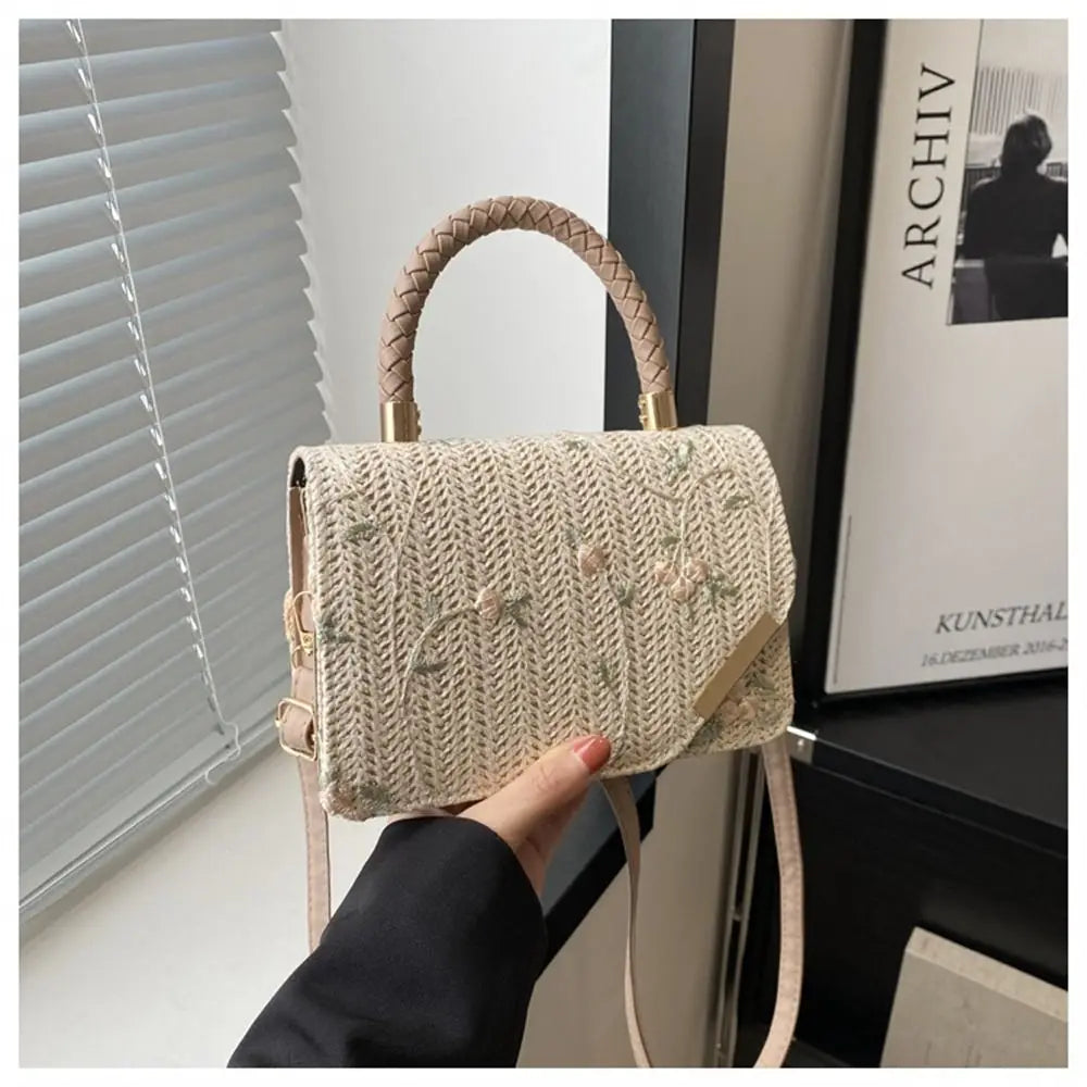 Women's Summer Bohemian Straw Bag | Woven Beach Crossbody & Rattan Braid Grass Vacation Bag (Girls Shoulder Messenger Handbag)