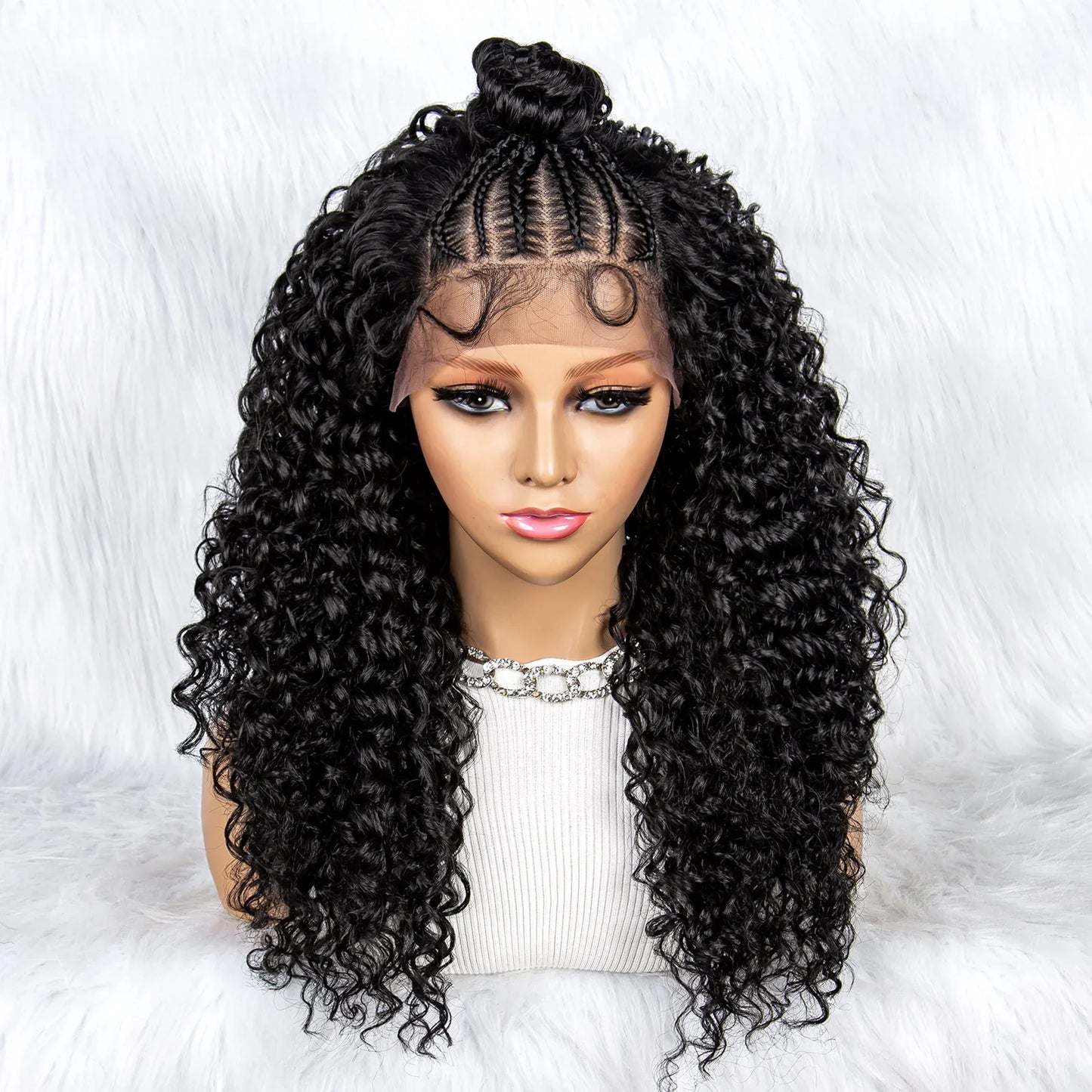 KIMA Braided Bun Wig | Kinky Curly Lace Front Updo with Baby Hair