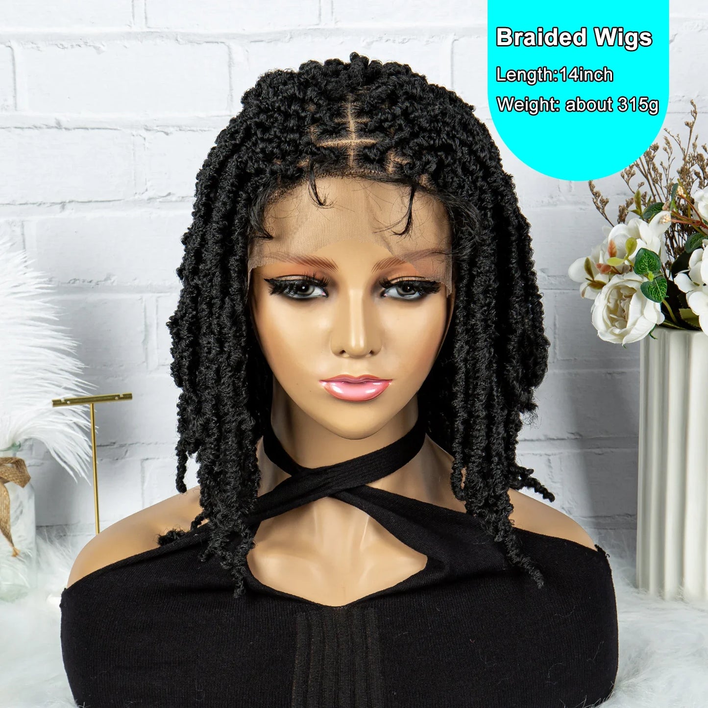 14" Knotless Butterfly Locs Lace Front Wig | Synthetic Dreadlock Braids | Black Women