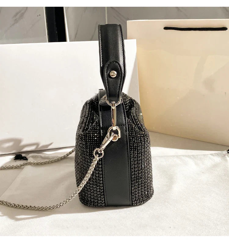 Luxury Designer Brand Silver Clutch Purse | Women's Evening Banquet Bag & Crystal Rhinestone Shoulder Bag (Fashion Handbags)