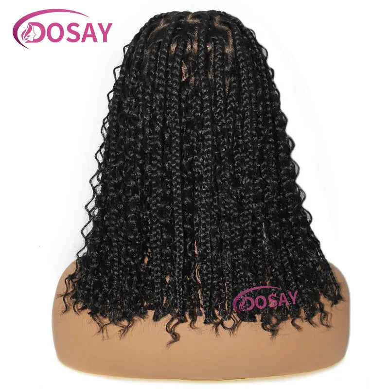 12" Curly Boho Braids Bob Wig | 360 Full Lace | Knotless Box Braids | Baby Hair