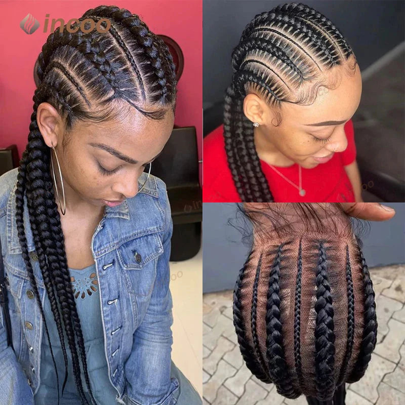 36" Jumbo Cornrow & Knotless Box Braids Wig | Full Lace | Light Brown Lace | Synthetic