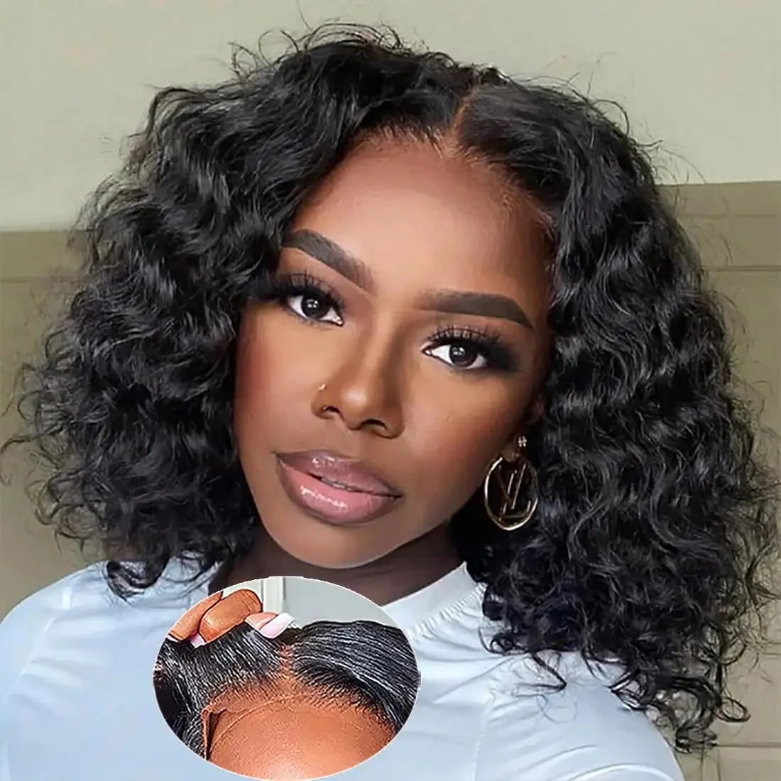 12" Deep Wave Bob Wig | 4x4 Lace Closure Wig | Glueless Virgin Brazilian Human Hair