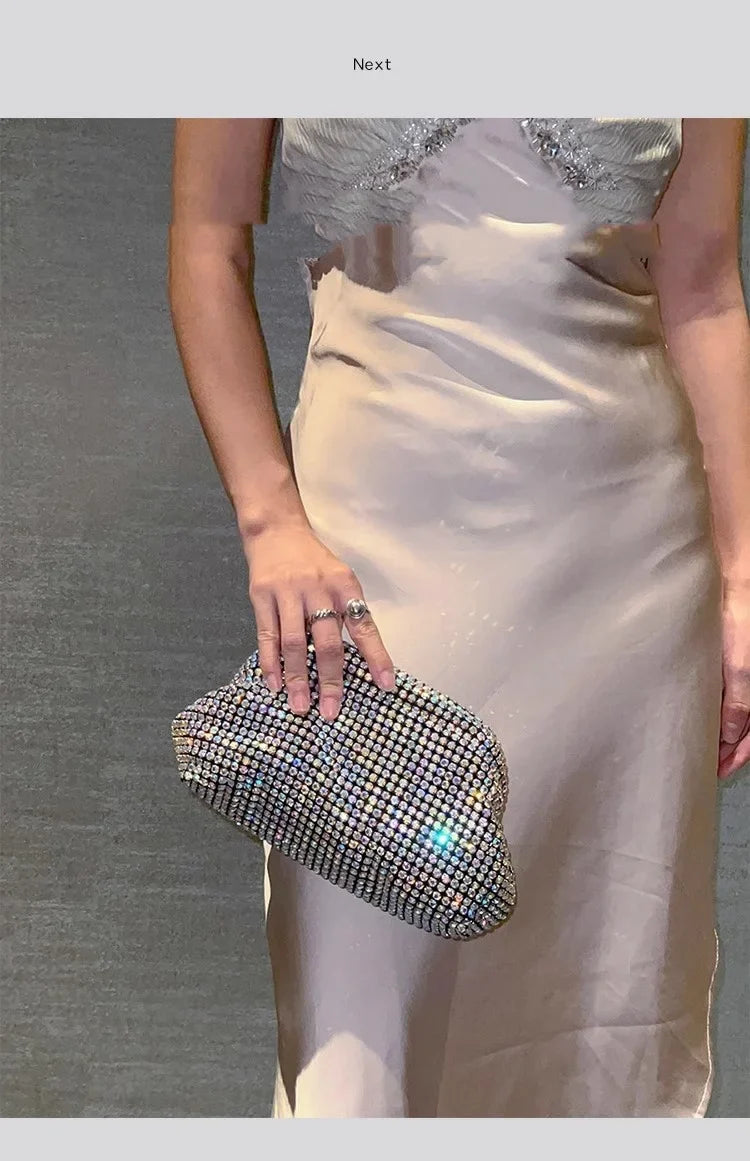 Luxury Glitter Cloud Bag Women's Handbag | Crystal Shiny Rhinestones Diamond Evening Bag (Wedding Party Clutch Purse Shoulder Bag)