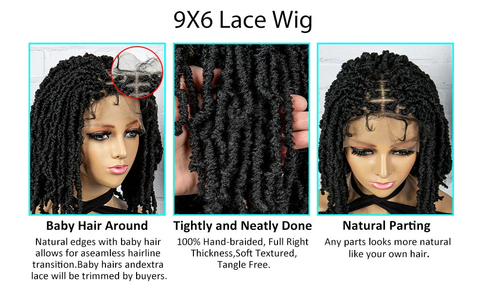 14" Knotless Butterfly Locs Lace Front Wig | Synthetic Dreadlock Braids | Black Women