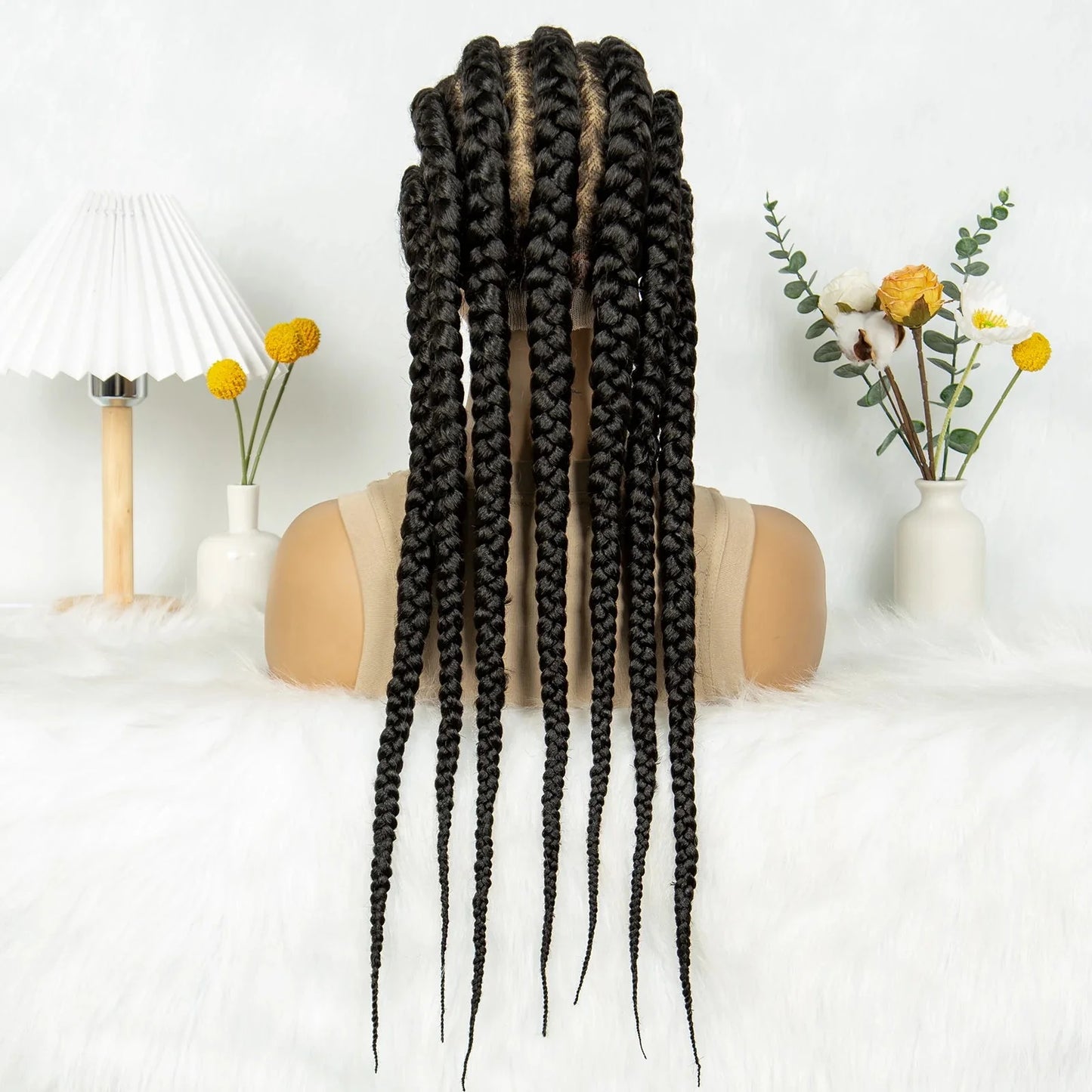 24" Orange Highlight Cornrow Braided Wig | Full Lace Synthetic Wig for Black Women | High-Temp Fiber | Daily Wear