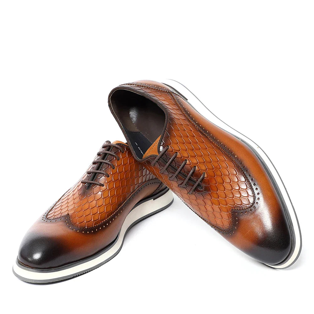 Men's Natural Genuine Leather Oxfords | Classic European Style Snake Print Casual Sneakers (Breathable)